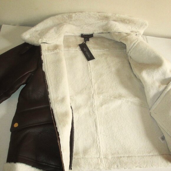 Rachel Zoe Faux Leather Faux Fur Lined Jacket Coat Size LARGE Dark Brown nwt - Picture 3 of 7